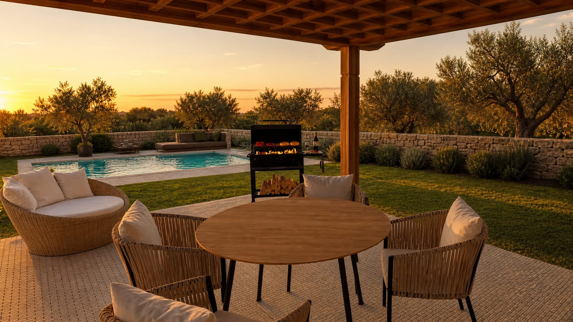 Render dell'area piscina di Prato degli Ulivi pronta per materiale promozionale