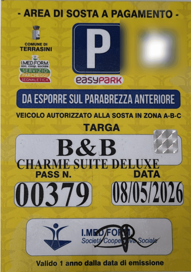 Pagina della guida Charme con il pass per il parcheggio