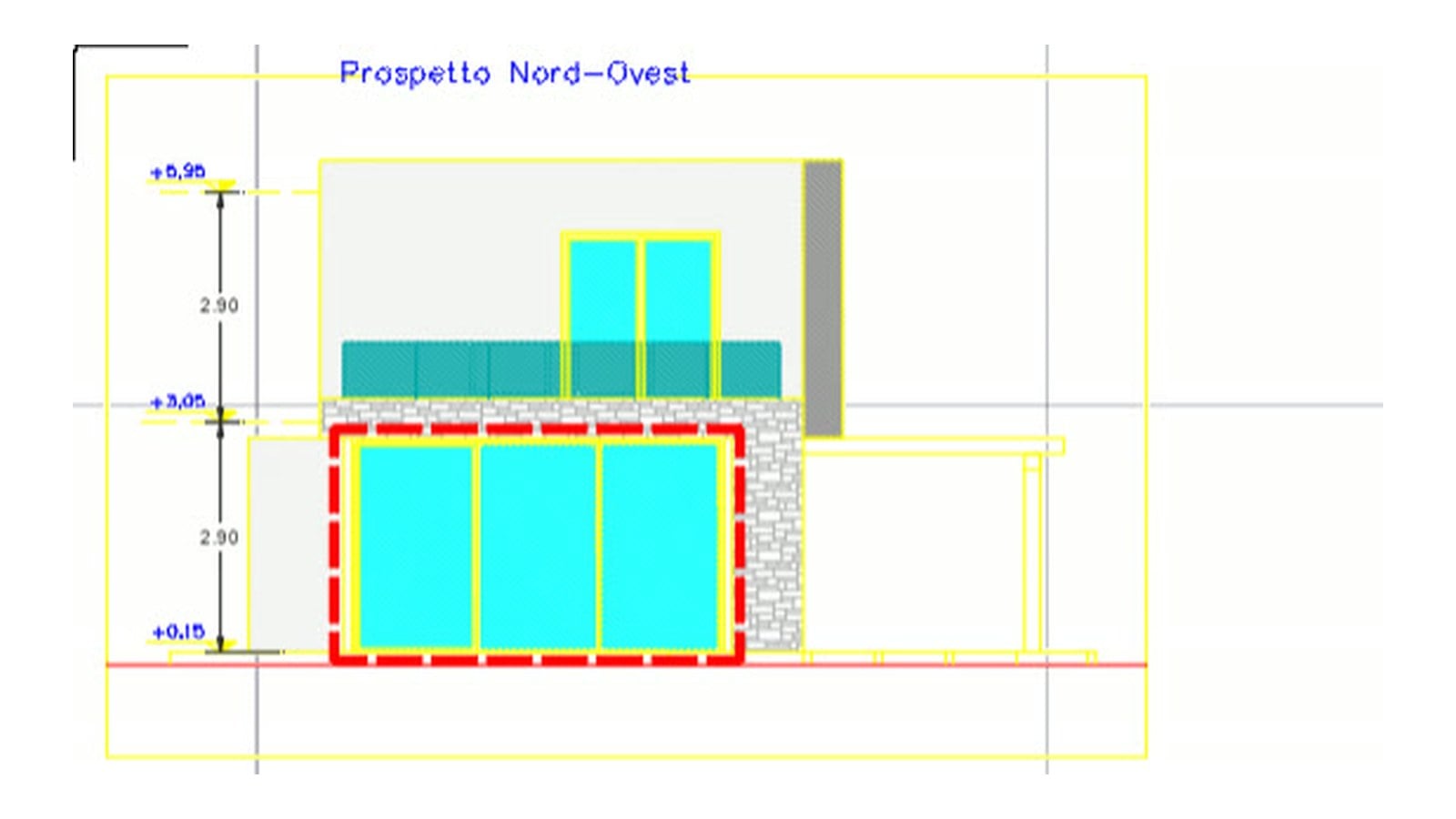 Prospetto Nord-Ovest: disegno tecnico AutoCAD