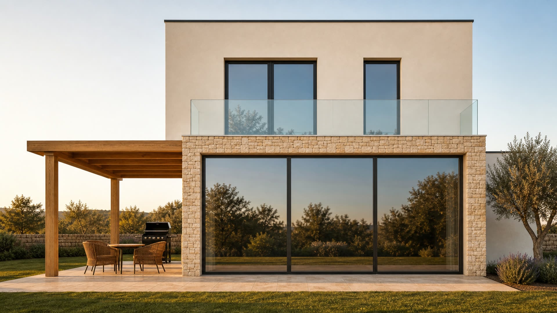 Prospetto Sud-Est di Prato degli Ulivi: render fotorealistico dello stesso fronte