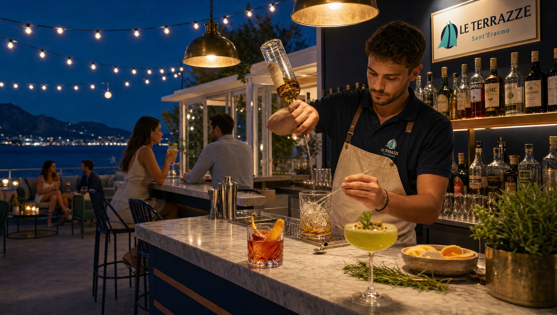Cocktail bar di notte, rendering
