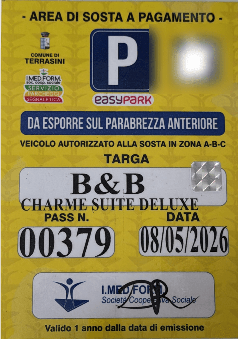 Pagina della guida Charme con il pass per il parcheggio