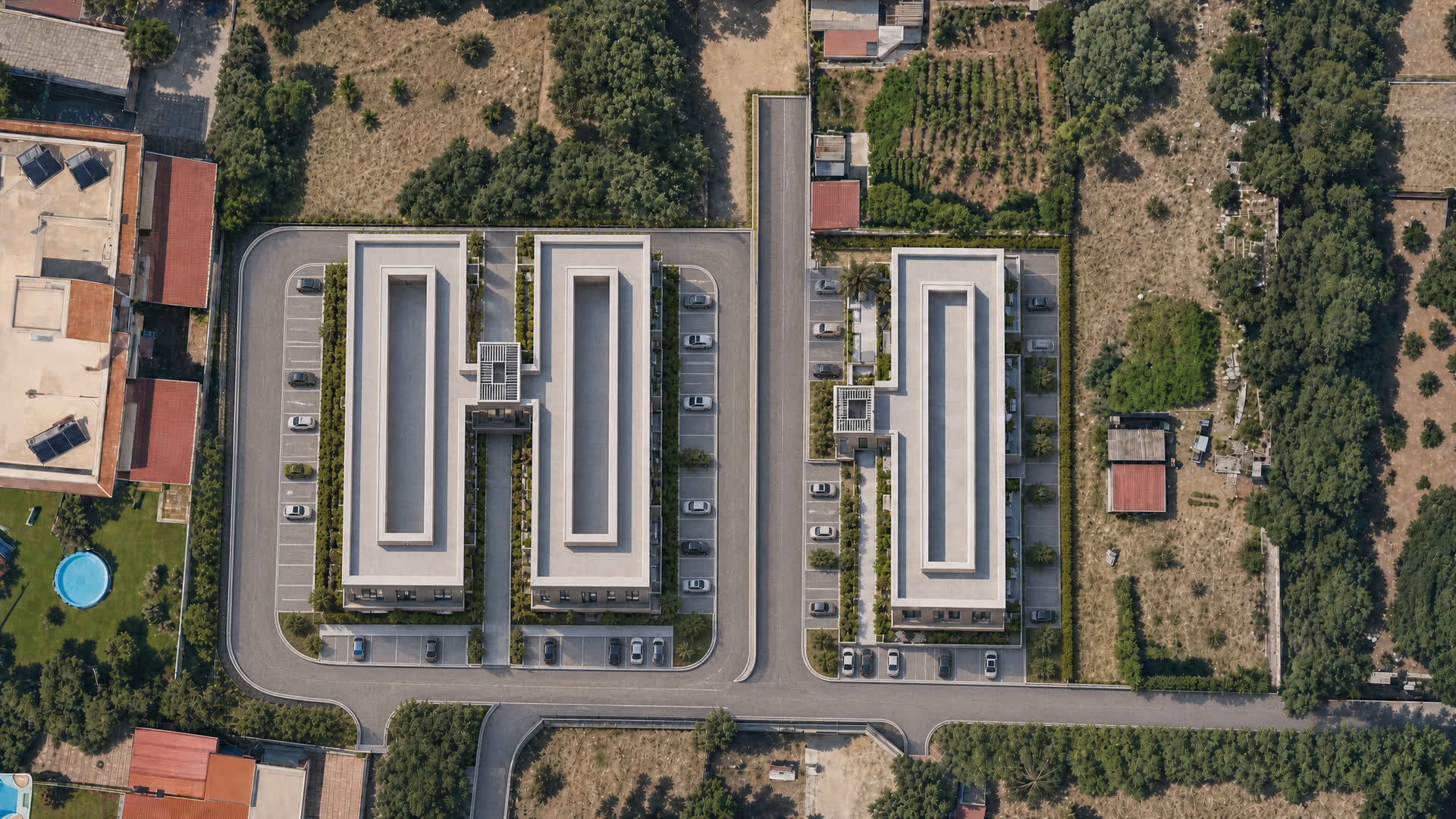 Vista aerea del complesso con contesto reale