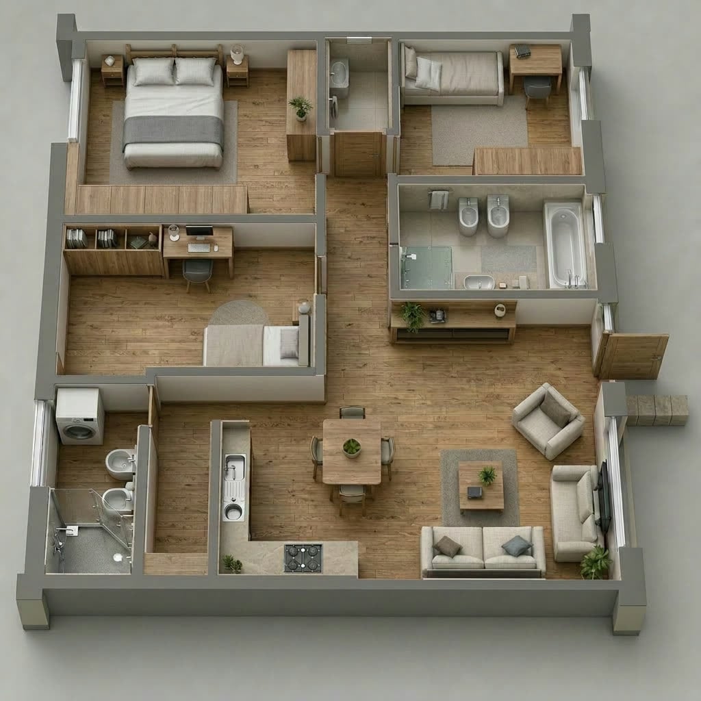 Planimetria 3D appartamento G: il match col CAD