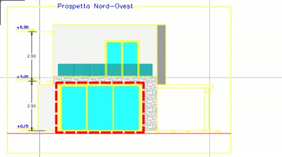 Prospetto Nord-Ovest: disegno tecnico AutoCAD