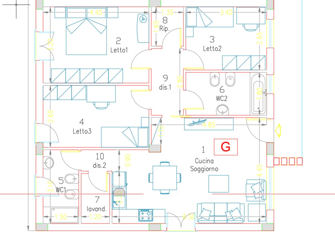 Tavola CAD dell'appartamento G della Residenza via Frank Zappa, com'è arrivata dall'ingegnere