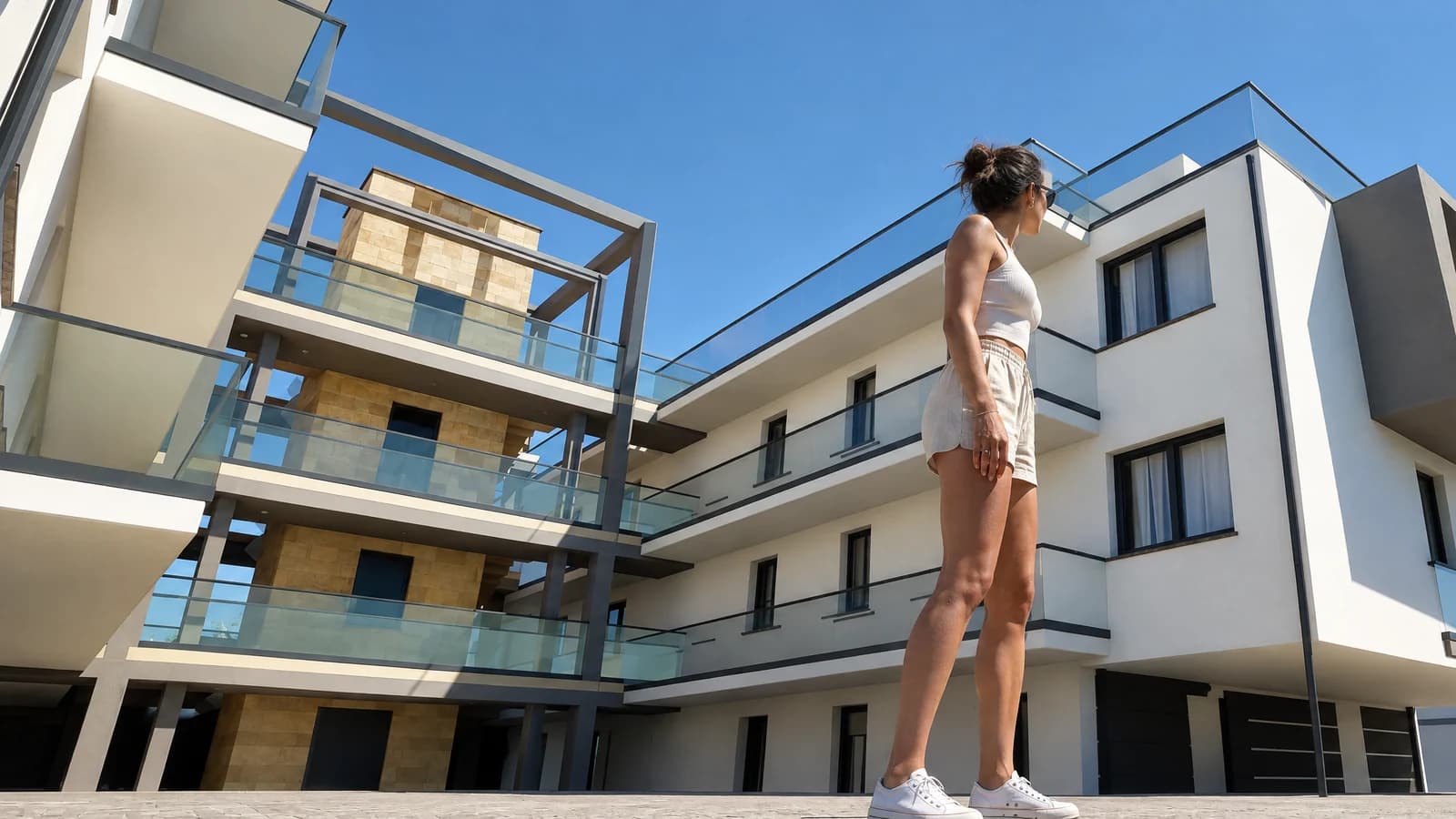 Cortile interno della Residenza via Frank Zappa con corpo scala in pietra
