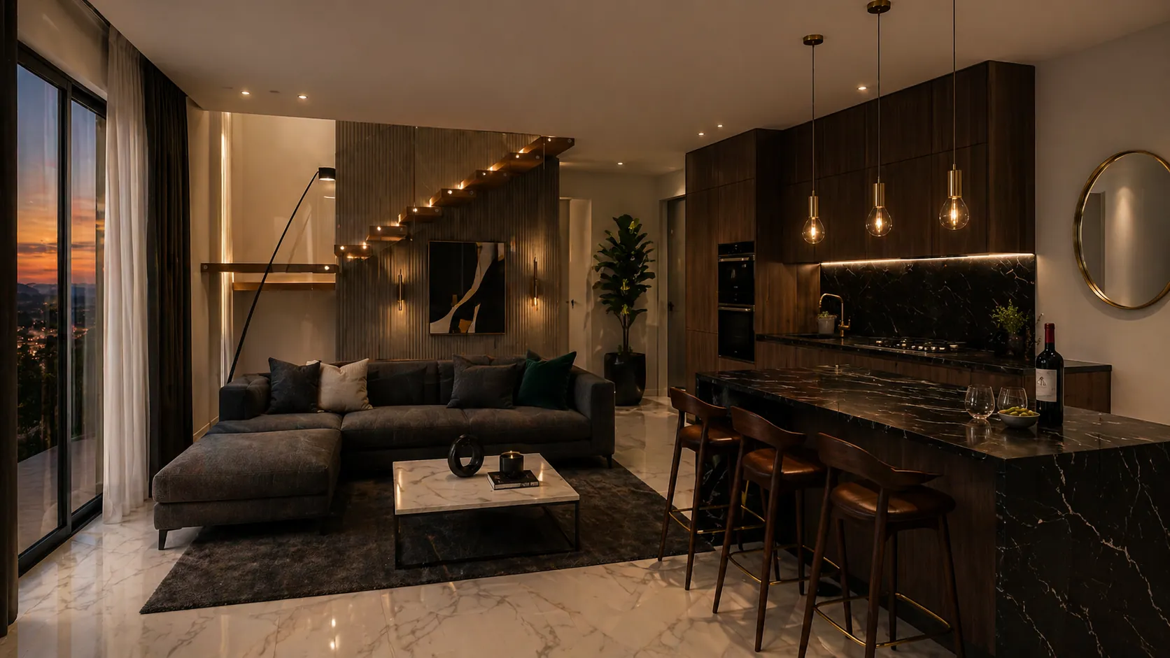 Il soggiorno arredato, proposta luxury