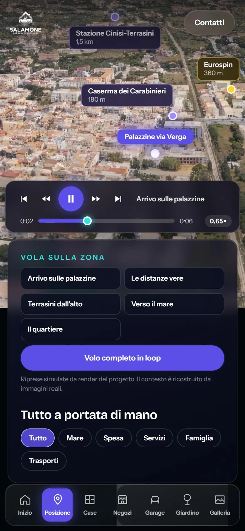 La pagina da telefono: i voli con i luoghi e la barra di controllo