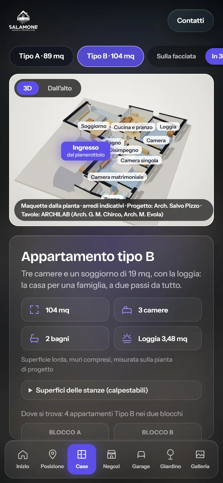 La pagina da telefono: la casa in 3D con l'ingresso