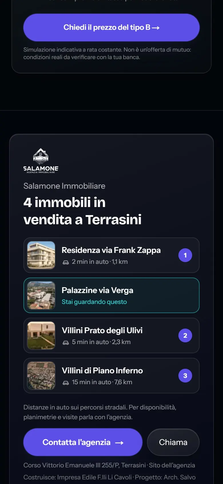 La pagina da telefono: la mappa con gli immobili dell'agenzia