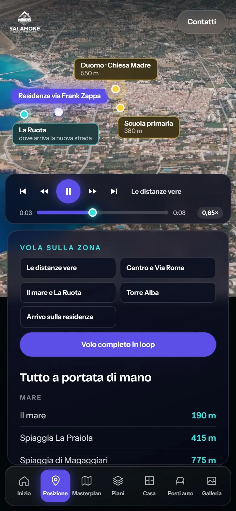 La pagina da telefono: i voli sulla zona con i luoghi e le distanze