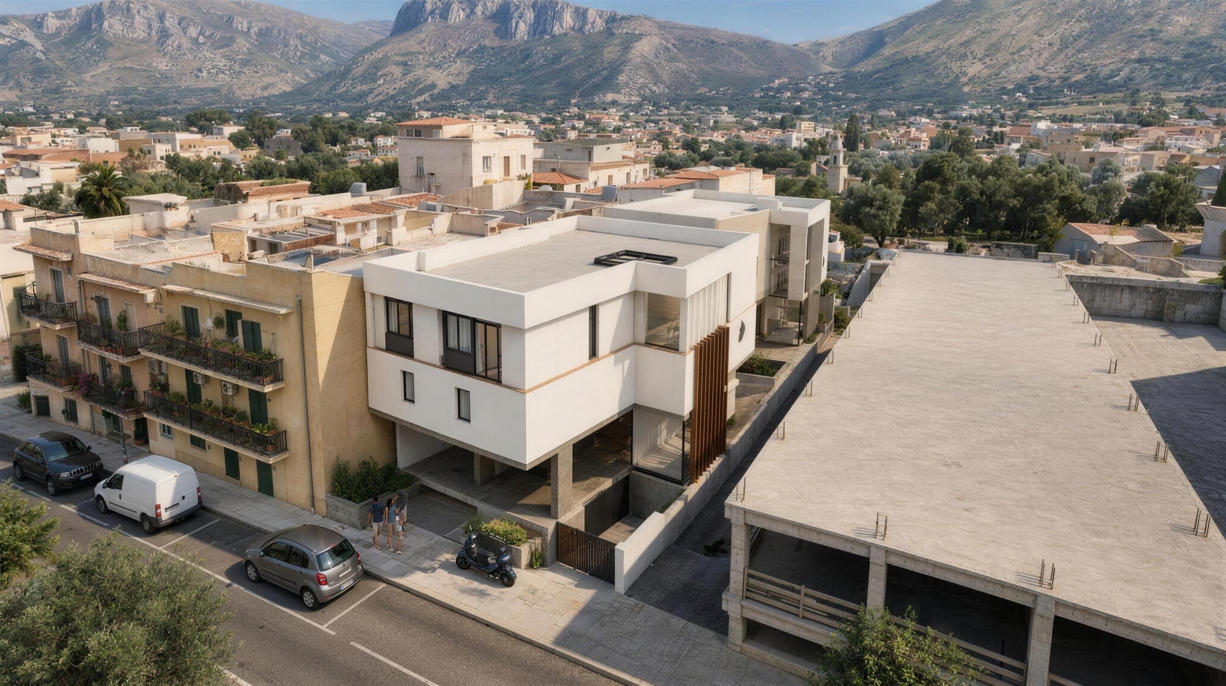 Render delle Palazzine via Verga a Terrasini viste dalla strada