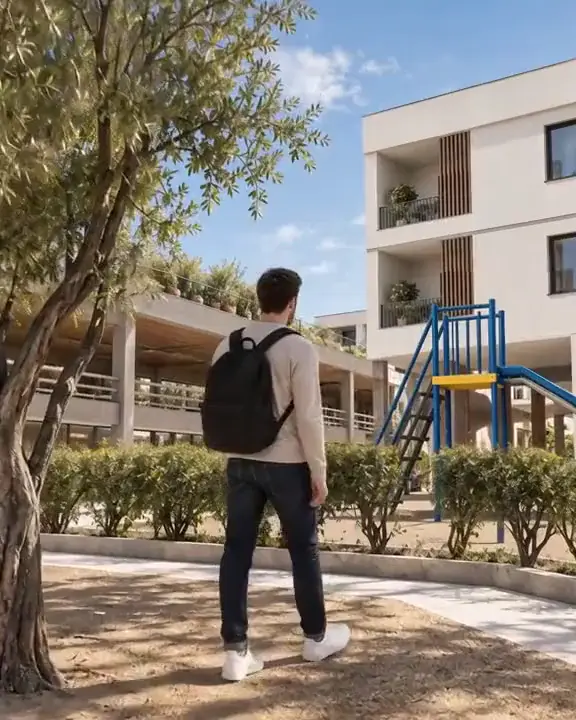 Palazzine via Verga: passeggiata nel giardino tra gli ulivi